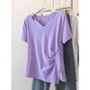 V Neck Asymmetrical Small Shirt Plus Size Ladies Covering Belly Thin Summer Wear