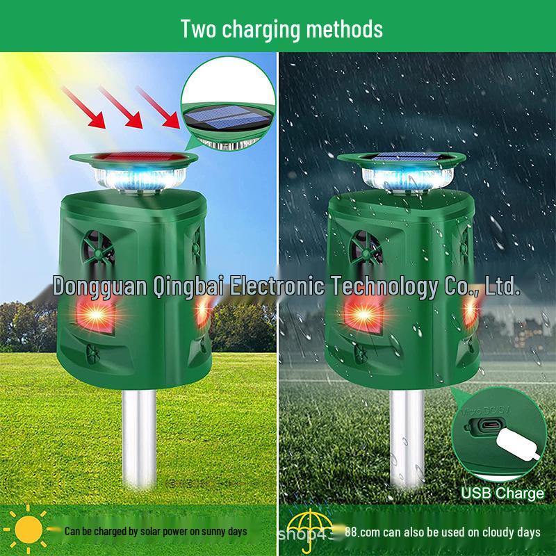 

Three-Sided Solar Animal Repeller with 360-Degree Flashing Light and Ultrasonic Mouse Deterrent
