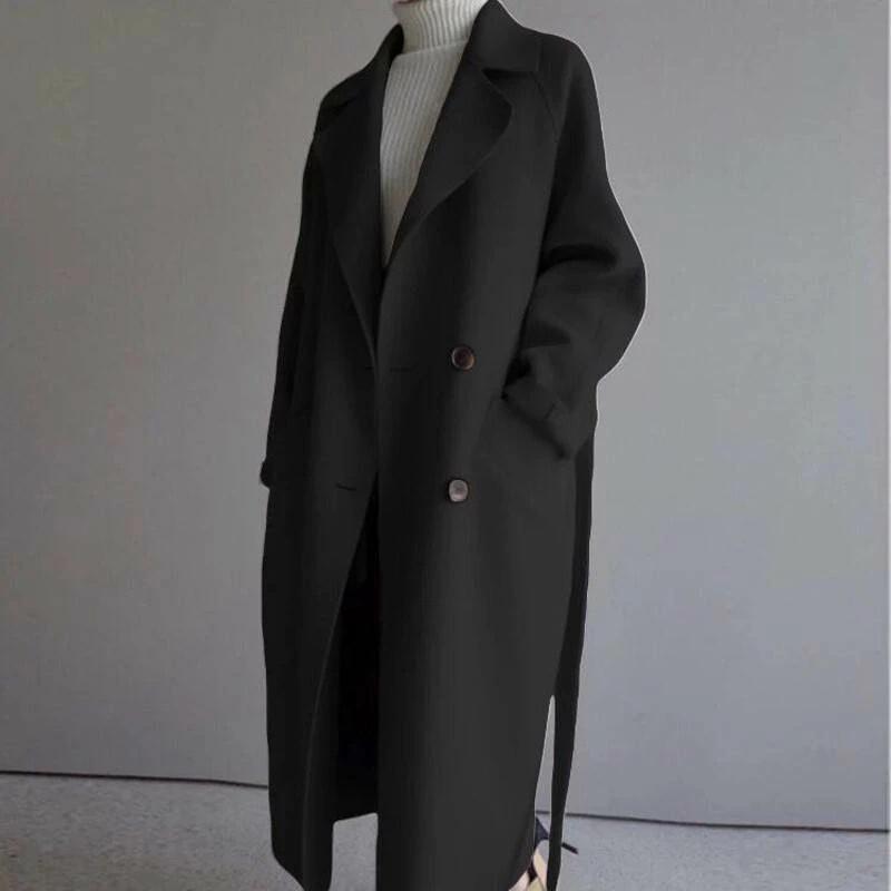 Wollmantel für Damen - 2024 Herbst/Winter Koreanischer Stil Lange Gürtel-Überkniejacke