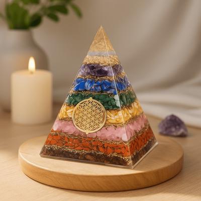 Orgonite Pyramid 7 Chakra Flower of Life 70mm