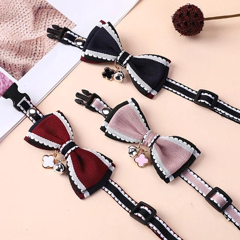 Cute Pet Girl Cat Dog Collar Adjustable Bow Bells Collar Cat Necklace Fashion Accessories Pet Puppy Kitten Pendant Supplies