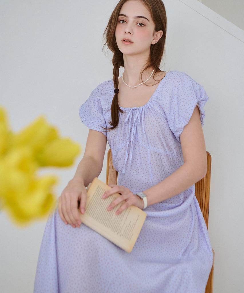 Slow Lolly Blossom Shirring Long Dress - Blue