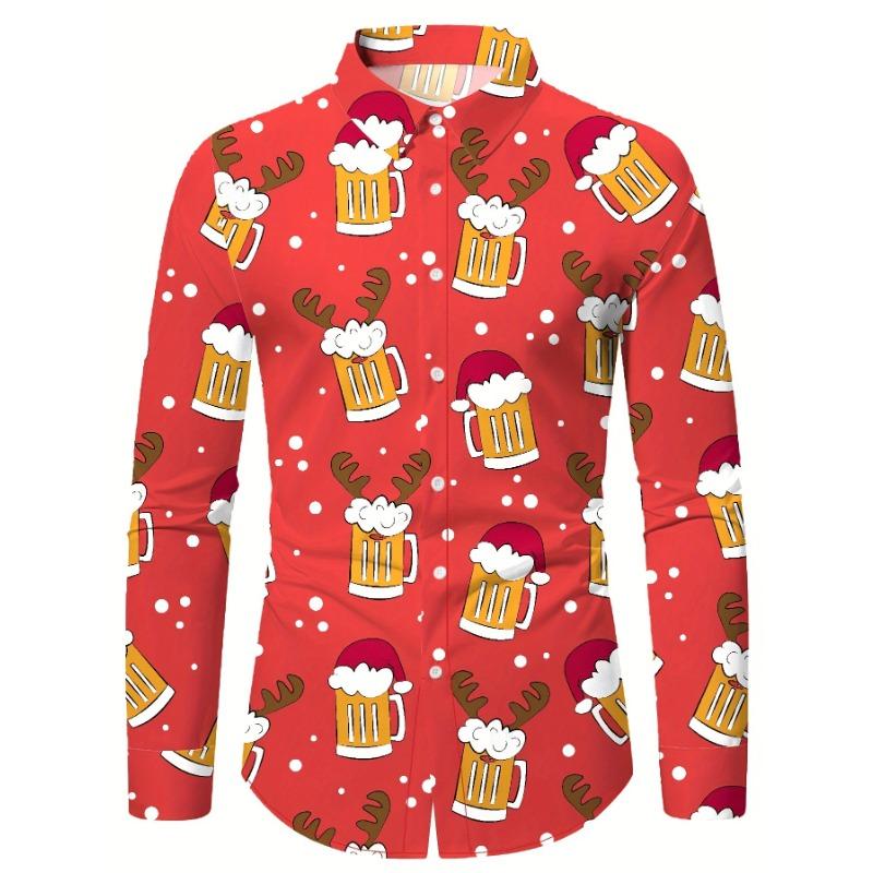 Christmas Festival Theme Men's 3D Printed Formal Shirts Christmas Tree Santa Claus Graphic Long Sleeve Shirt Fashion Men's Shirt