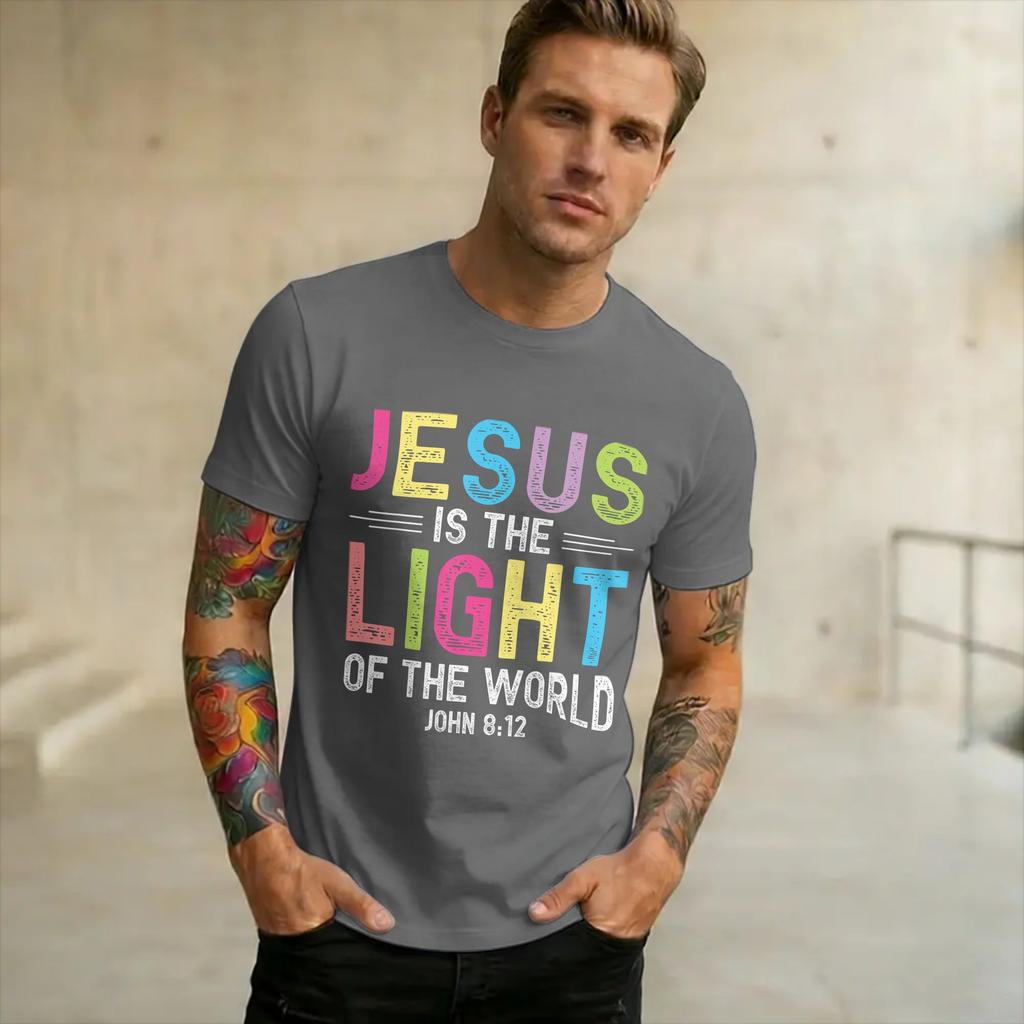New Arrival Jesus Is The Light Of The World John 812 Christian T Shirt For Unisex Wounisex Cotton Tee Shirt Short Sleeve Clothes