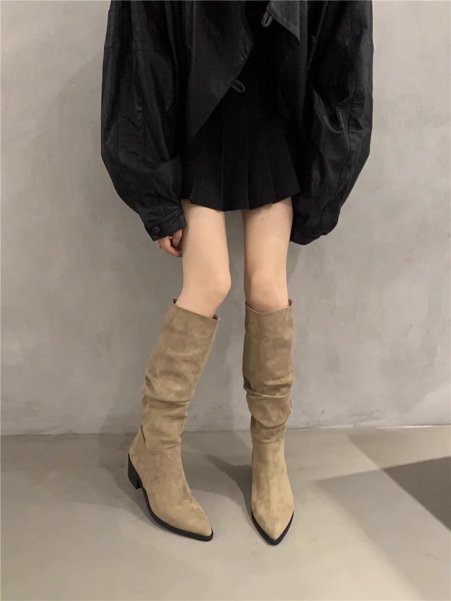 

модные зимние новые длинные сапоги женские на тонком каблуке с острым носком в стиле пикантной девушки на толстом каблуке с острым носком в стиле вестерн ковбойские сапоги 2024 38 хаки