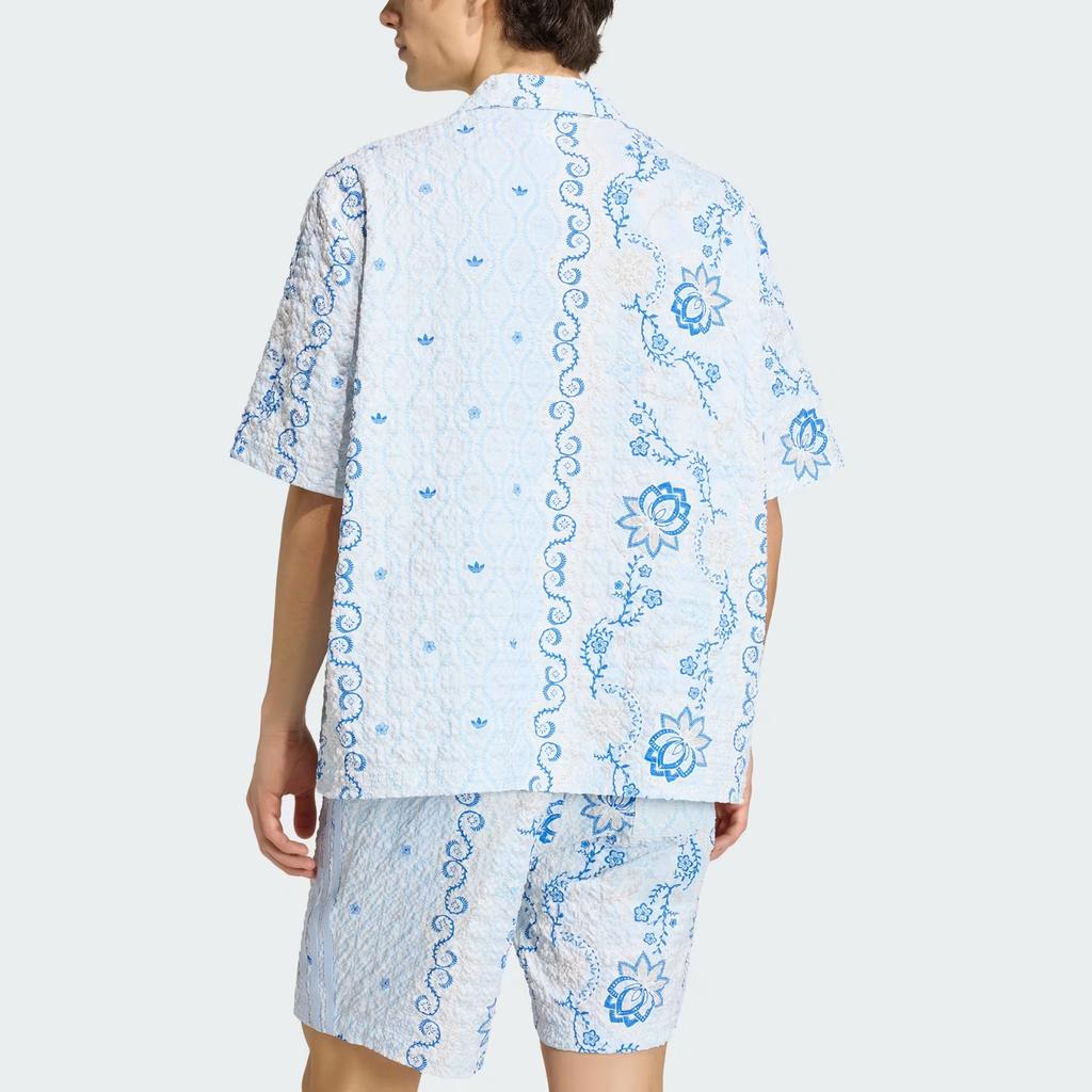 adidas Originals Printed Bubble Gauze Relaxed Fit Zip Short Sleeve Shirt Men Shirts KX1225