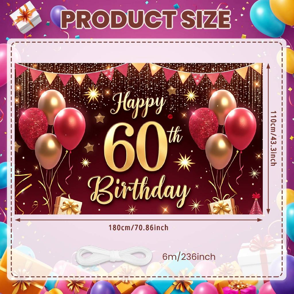 60th Birthday Backdrop Sparkle Details Banner Birthday Background Gift Box Elements 60th Birthday Display For Family Gatherings