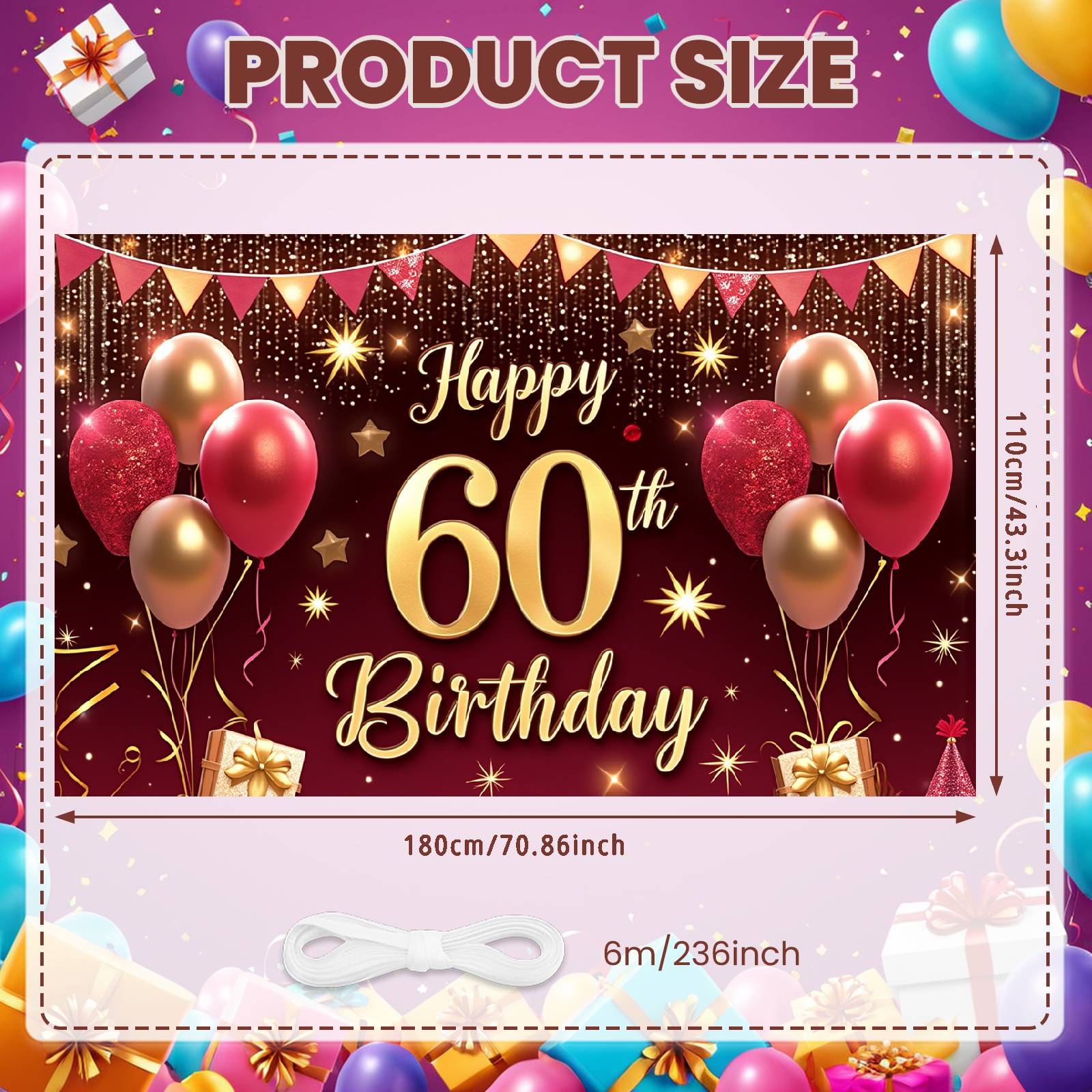 

60th Birthday Backdrop Sparkle Details Banner Birthday Background Gift Box Elements 60th Birthday Display For Family Gatherings