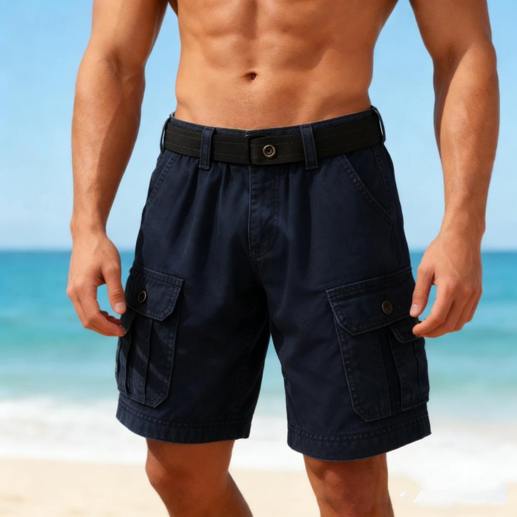 Men's Casual Cotton Washed Distressed Multi-pocket Work Pants Shorts