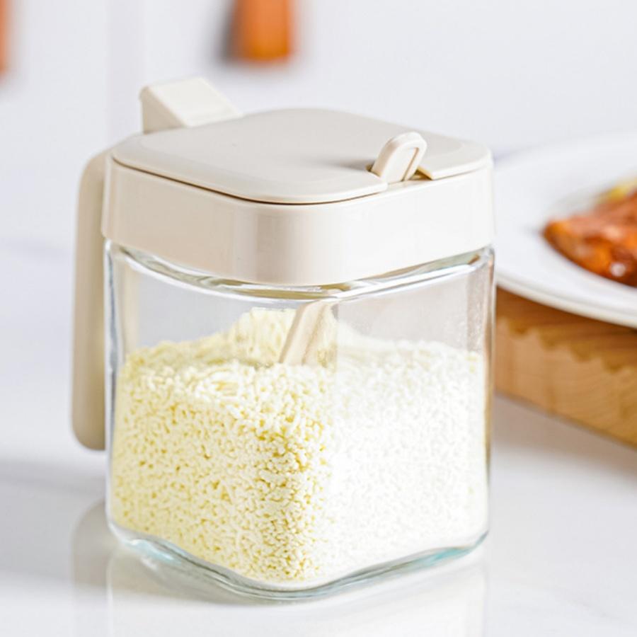 1pc Glass Seasoning Jar with Spoon Sugar Bowl Salt Shaker Pepper Spices Container Kitchen Tools Supplies Storage Spice Boxes