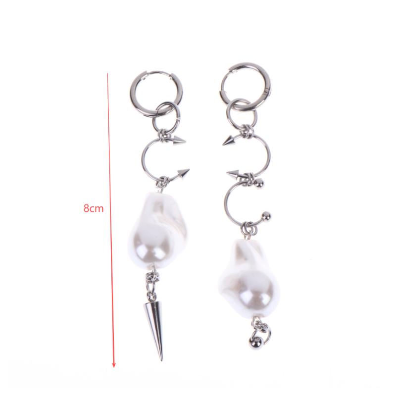 Korean Fashion Irregular Pearl Rivet Earrings For Women Punk Asymmetry Geometric Earrings Goth Grunge Jewelry Accessories