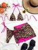European And American Contrasting Colors Fashion Bikini Three-Piece Swimsuit Sexy Lace-Up Halter Skirt Bikini Swimsuit Women
