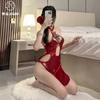 Sex Underwear Sexy Antique Peony Embroidery Neck Cheongsam Empty Split Retro Neck Cheongsam Skirt Women 8092
