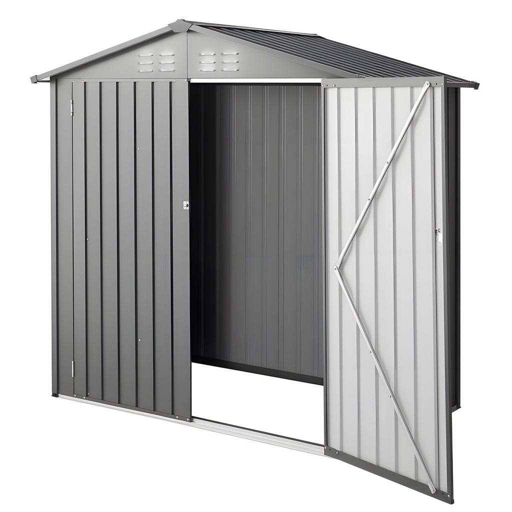 1860 X 1210 X 1841 Mm Metal Garden Shed, Outdoor Storage Shed with Lockable Doors & 4 Louver Vents, Peak Roof Metal Sheds Outdoors Storage, Storaged