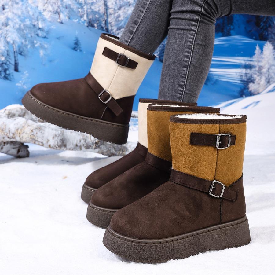 2025 Winter New Arrival Plus Size Warm Fashionable Color-Block Minimalist Slip-On Snow Boots