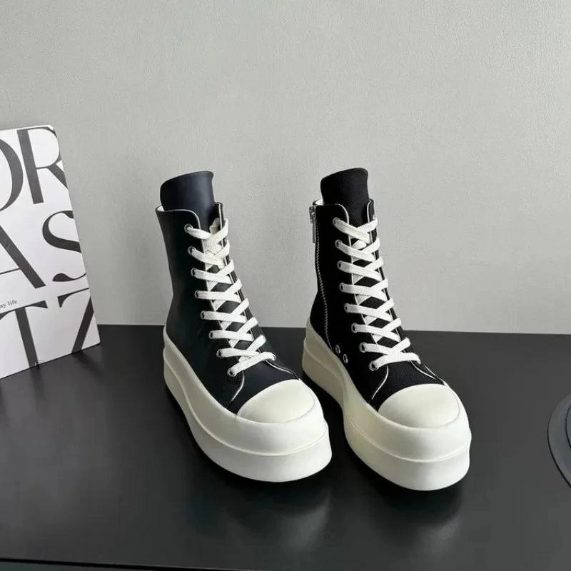 Fashion Women Punk High Top Sneakers Canvas Platform Heels Designer Elevator Shoes Lace Up Zip High Street Autumn Flats Black Boots