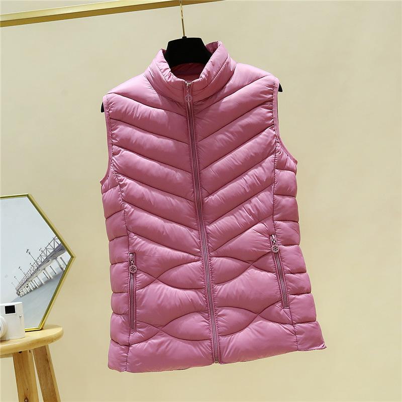 Autumn and Winter Women's Down Cotton Waistcoat, Short Casual, Thin Stand-up Collar, Thick Sleeveless Jacket, Cotton Waistcoat