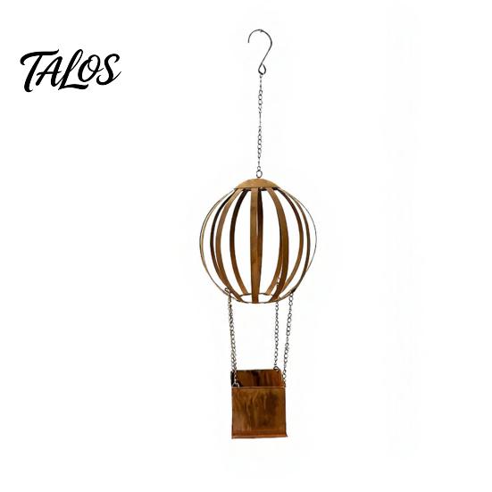 Modern Garden Planter Vintage Hot Air Balloon Iron Planter, Rusted Patina Hanging Flower Pot Decorative Metal Yard Art for Garden, Rustproof