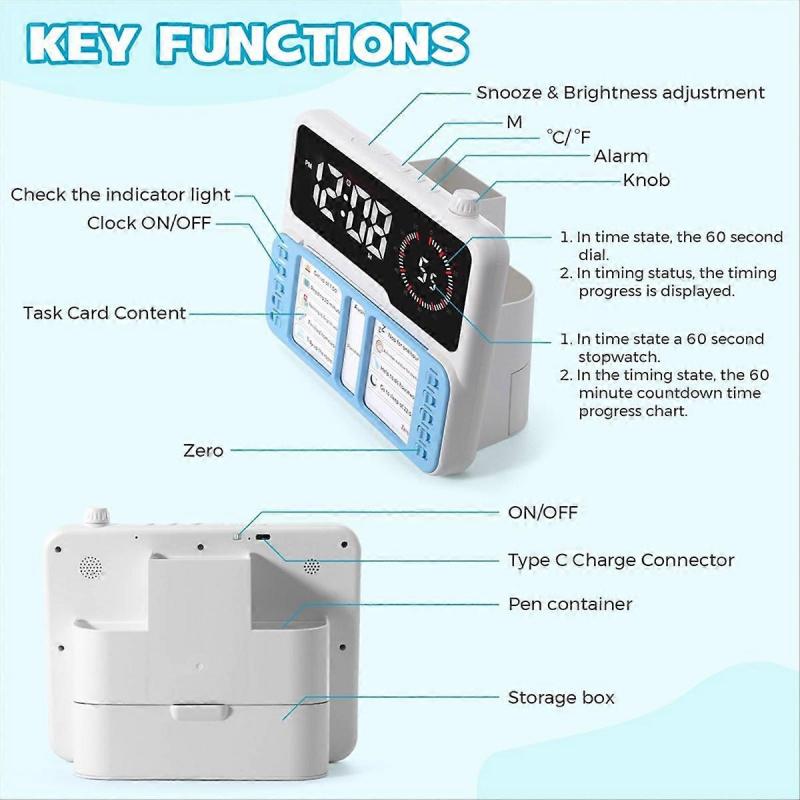 Visual Timer for Kids - Autism & ADHD Time Management Tool with Digital Alarm Clock, Task Chart Planner for Focus Training