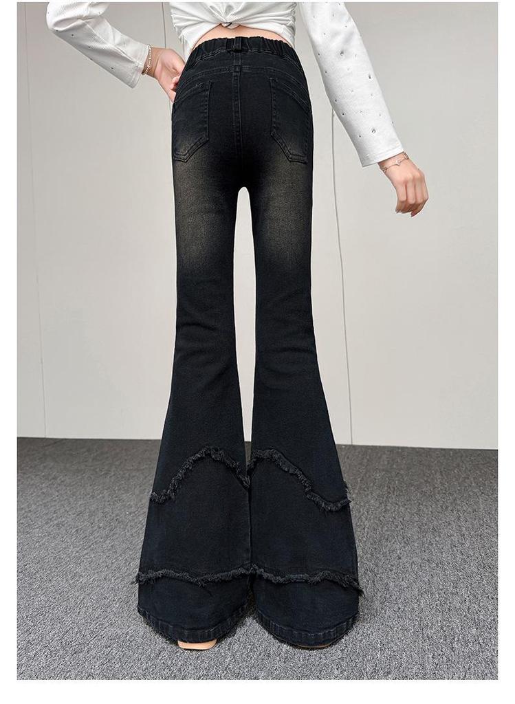 Girls' High Waist Raw Hem Tassel Denim Flare Pants - Autumn 2026 New Arrivals for Medium and Large Children