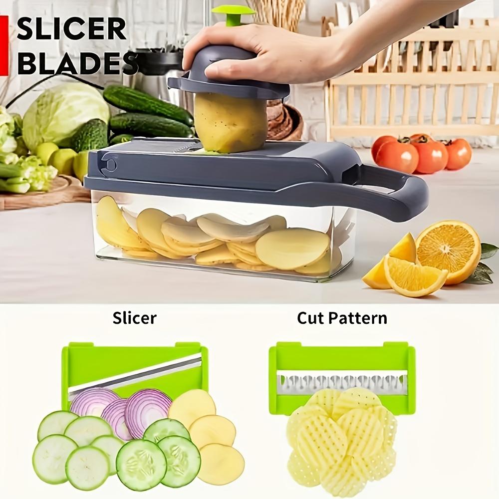 16-in-1 Manuelles Gemüseschneider-Set Mit 8 Klingen, Behälter, Sparschäler & Sieb, Zwiebel-Knoblauch-Schneider Würfler, Küchenhelfer Geschenk
