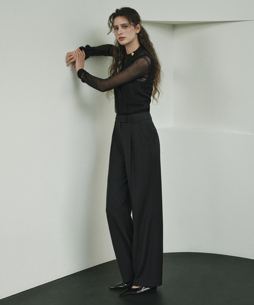 Boleugosesia Wool Blend Tuck Pants Dark Navy