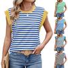 Damen gestreiftes Rundhals-T-Shirt mit Kappenärmeln, Farbkontrast, locker, lässiges Tanktop