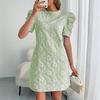 Women Summer Vintage Dresses Textured Jacquard Round Neck Bubble Sleeve New Style