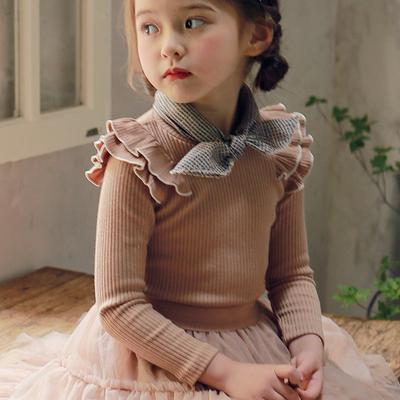 T-Shirt côtelé à manches longues pour filles, T-Shirt élastique décontracté de couleur unie, à col rond, pour enfants, printemps-automne