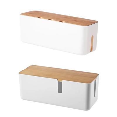 Cable Management Box Bamboo Cover Wire Junction Board Storage Box Hide Wires Power Strips Desk Cable Makeup Home Organizer Boxs