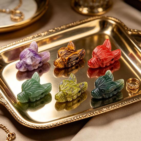 Wolf Head Stone Ornament Miniature Landscape Sculpture Crystal Texture And Polished Design Decorative Beads for DIY Bracelets