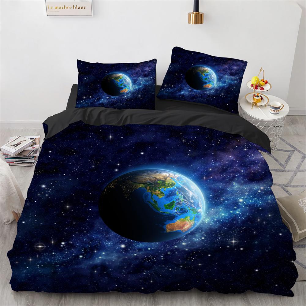 Galaxy Planet König Königin Bettbezug Universum Himmel Bettwäsche Set 3D Blaue Erde Weltraum Astronomie 2/3 Stück Deckenbezug