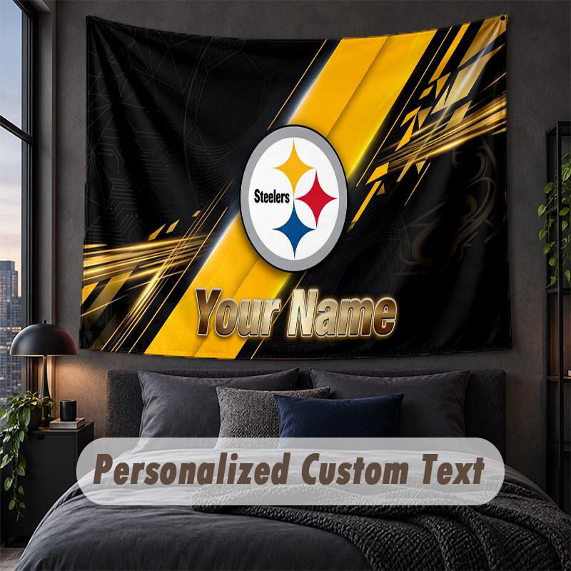 Custom Name Text Tapestry,Pittsburgh Steelers Decorative Wall Hanging, Background Tapestry For Home Bedroom