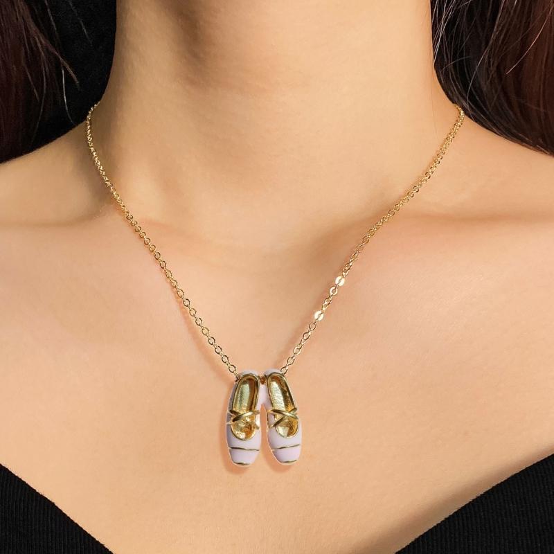 Romance Pink Ballet Shoe Necklace with Diamonds Accent for Sweet and Elegant Women's Fashion Accessory