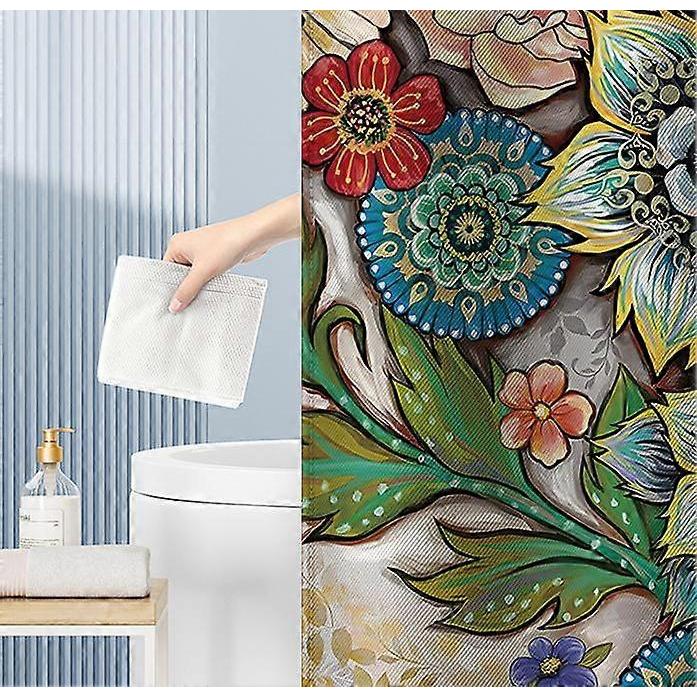 Dww-180 X 200cm Shower Curtain with 12 Hooks, Quick Drying (Flowers), Waterproof Polyester Fabric, Machine Washable, Bathroom Curtains