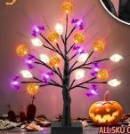 LED Halloween Lighted Tree Decoration Indoor Battery Operated Tabletop Halloween Ornament with Pumpkin Ghost and Bat Shapes for Home