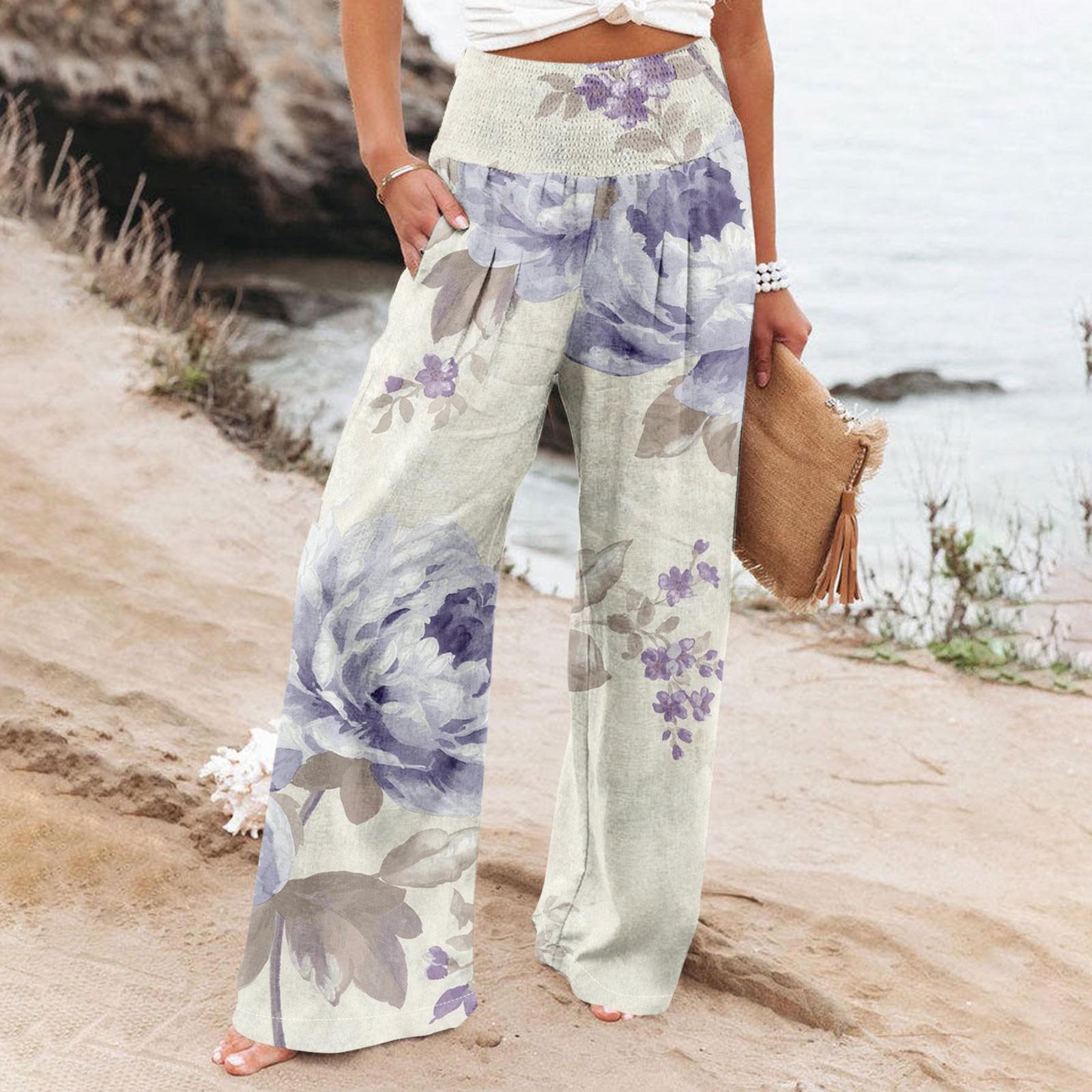 

Женские прямые брюки, женские брюки с эластичной резинкой на талии, свободные повседневные брюки с принтом и карманами XXXL фиолетовый