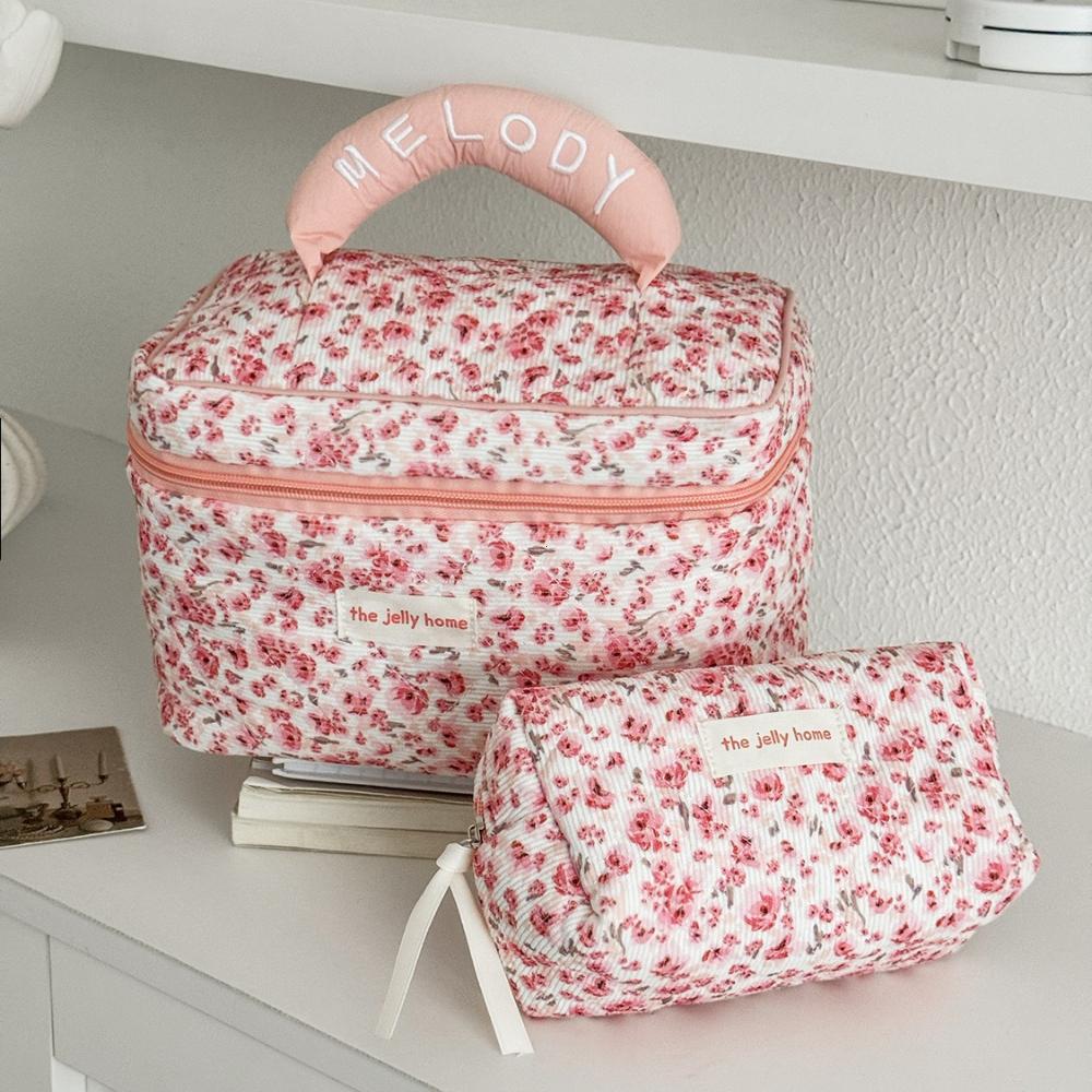 1pc/set Floral Quilted Makeup Bag, Multifunctional Makeup Bag, Large Capacity Travel Makeup Box, Cute Portable Toiletry Bag Set