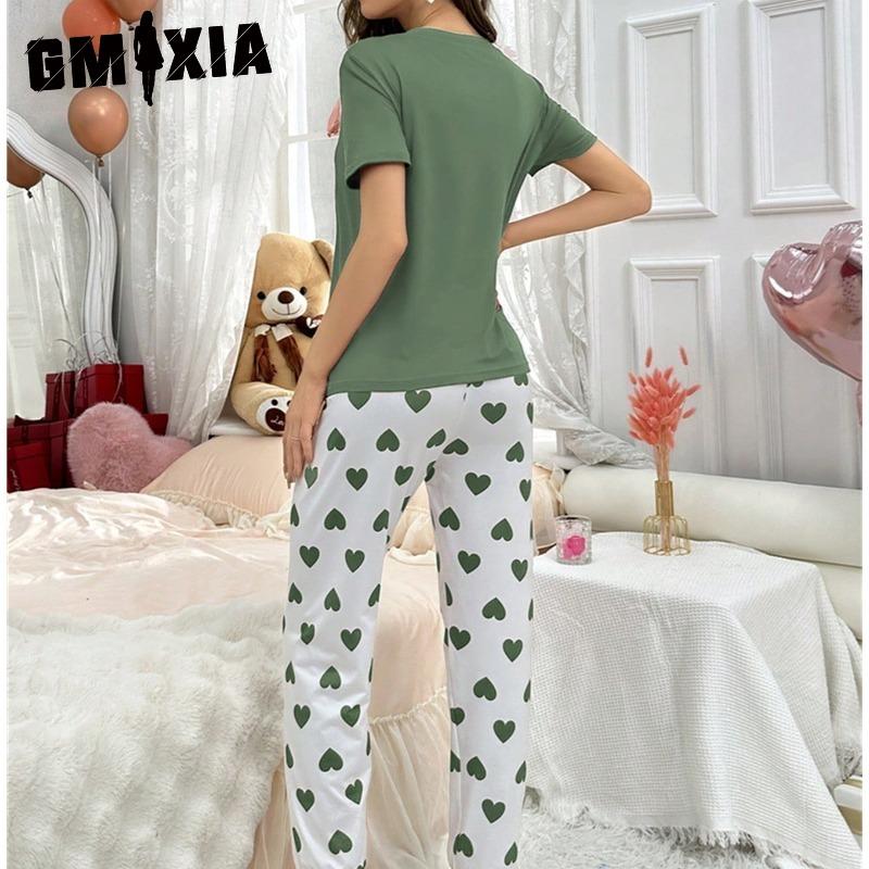 GMXIA T-shirt Trousers Casual and Comfortable Women's Pyjamas Homewear Set Can Be Worn Outside