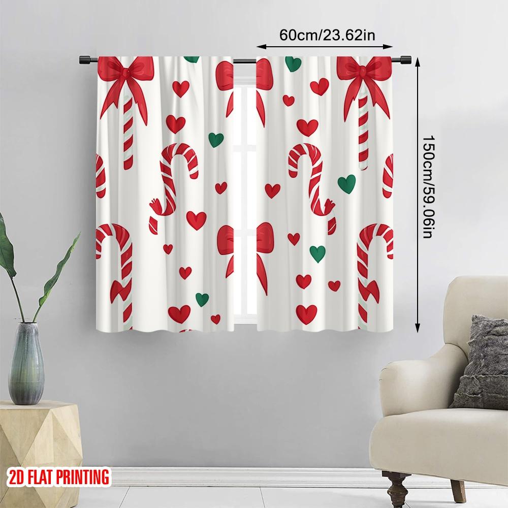 2 Stück, 2D-Flachdruck Vorhänge&Fensterdekoration Zuckerstangen Herzen (4) 100% Polyester (ohne Stange) Geschenke für Schlafzimmer,