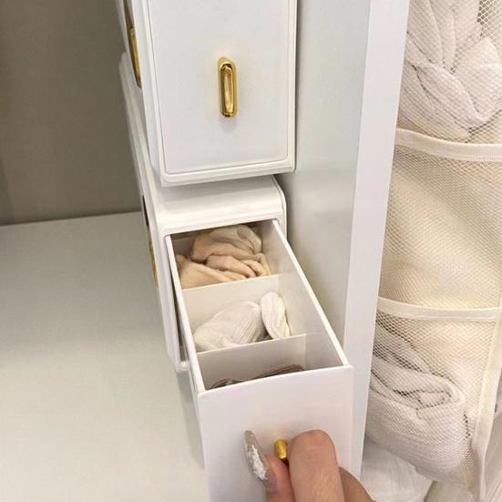 Yousheng Socks Bra Organizer Box Multiple Compartments Easy To Install Wall Mount Self Adhesive Underwear Storage Box Pull-out Closet Organizer