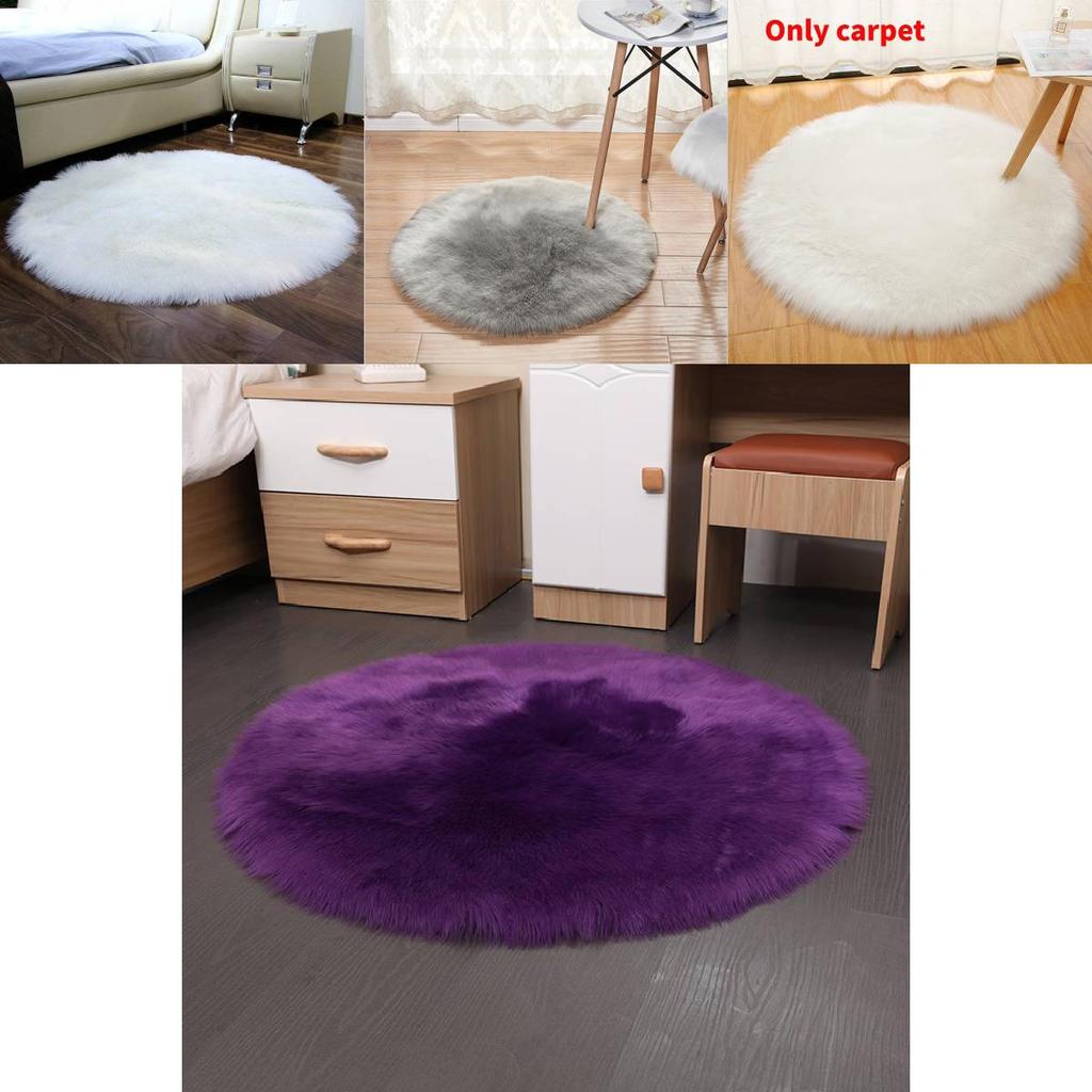 Faux Fur Rug With Machine Washable Circular Design For Bedroom And Living Room Decor