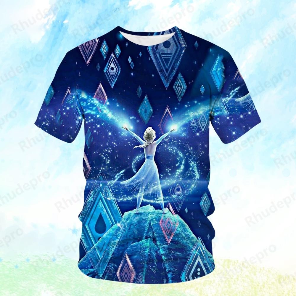 Men's Crew Neck 3D Printed T-Shirt Disney Frozen Princess Elsa Cartoon Movie Women Children Streetwear Fashion T-Shirt Top