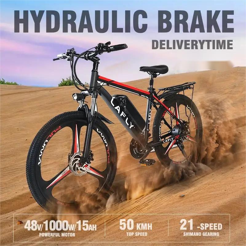 2024 New LAFLY X2 1000W 90KM Electric Mountain Bike 48V 15Ah Electric Bike Snowmobile 26 Inch Tires Ebike Electric Bicycle