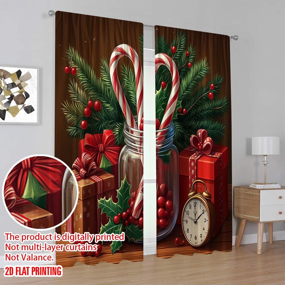 2 Stück, 2D-Flachdruck Vorhang Beliebte Weihnachts-Zuckerstangen Stechpalme Geschenk (4) Polyester Fabrik (ohne Stange) Dekorationen im Freien