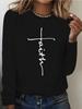 Women's Spring and Autumn 100% Cotton Fashion Casual Loose You Are Enough Printed Round Neck Long Sleeve T-shirt Top