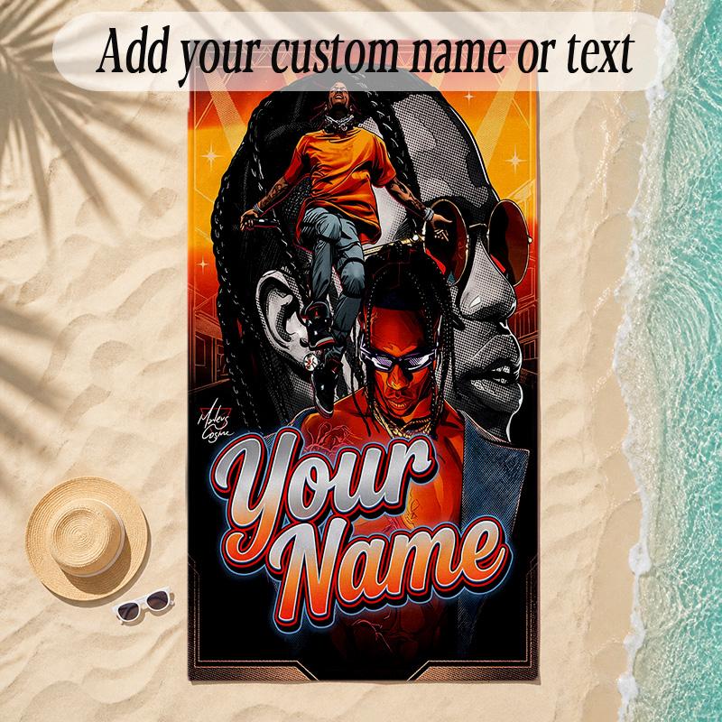 Beach TowelTravis Scott Custom Name Text Personalized Soft Towel for Beach Pool Indoor Home Decor Gift