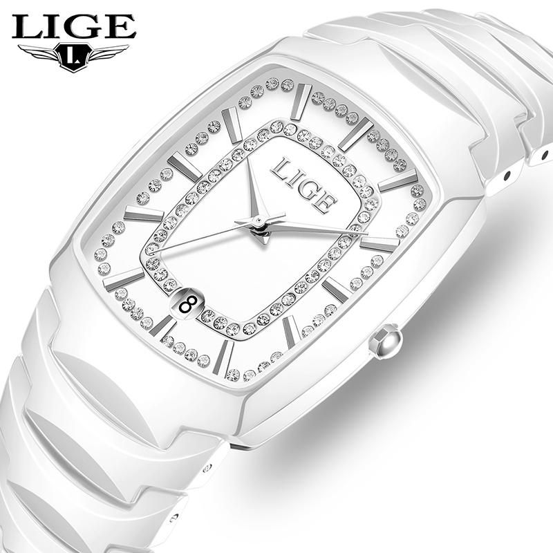 LIGE TOP Elegant Women's Watch Waterproof Fashion Ladies Clock Creative Ceramic Strap Watch for Women Gift Relogio Feminino