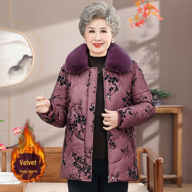 

Women s Winter Collection: Short, Thickened Cotton Jacket for Middle-Aged and Elderly - Cozy, Fleece-Lined for Moms and Grandmas XXL (Recommended: 105-120 lbs)