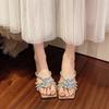 Fashion Big Size Shoes Woman 2025 Slippers Casual Square heel Pantofle Glitter Slides Luxury Block Summer New Jelly Fashion Floral